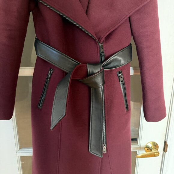 Mackage Nori Wool Coat with Leather Belt, Size S, Wine/Burgundy - Picture 5 of 6
